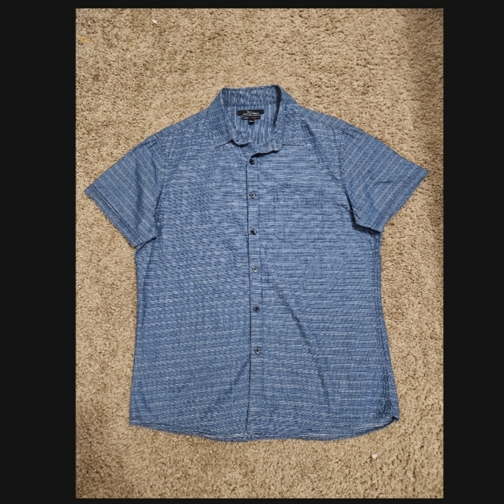 Marc Anthony Textured Navy Button Down Shirt